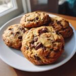 A plate of freshly baked chocolate chip cookies without brown sugar, showcasing gooey chocolate chunks.