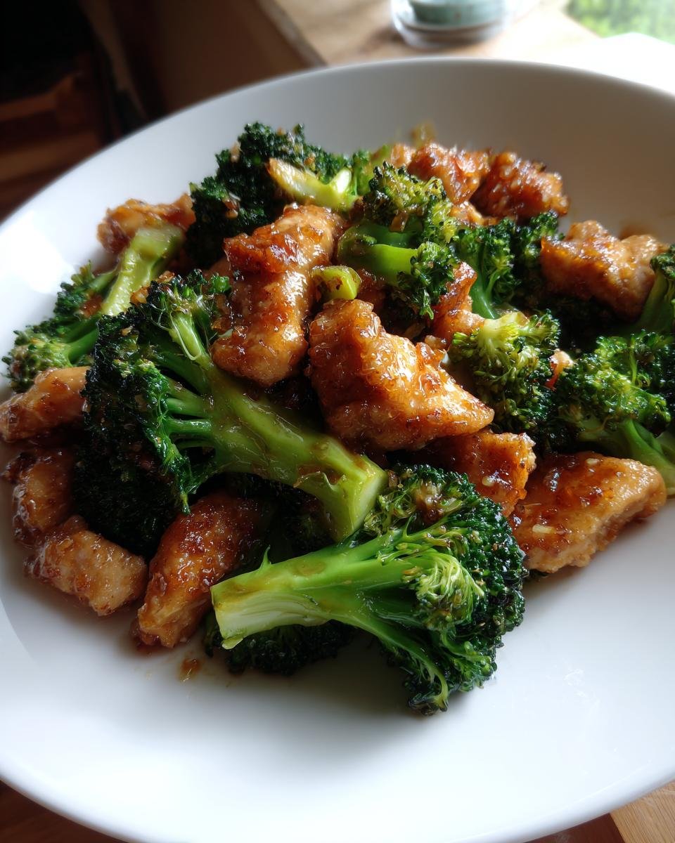 Close-up of the 10 Minute Garlic Butter Chicken Broccoli Toss Recipe served in a white bowl.