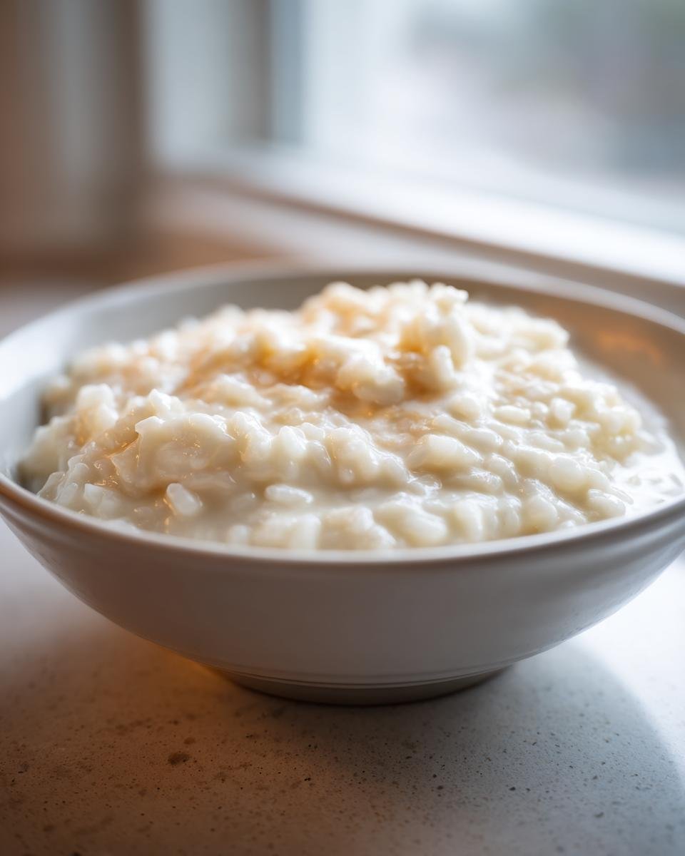 Close-up of a white bowl filled with rich, creamy simple risotto, ready to eat.