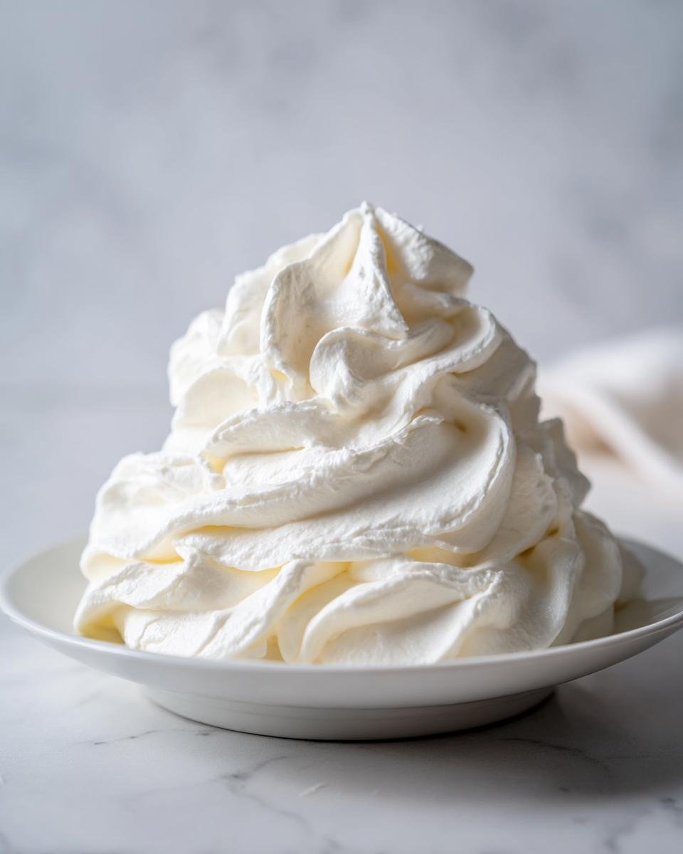 A large swirl of fluffy, white Irresistible Homemade Cream Cheese Frosting piped high in a small white bowl.
