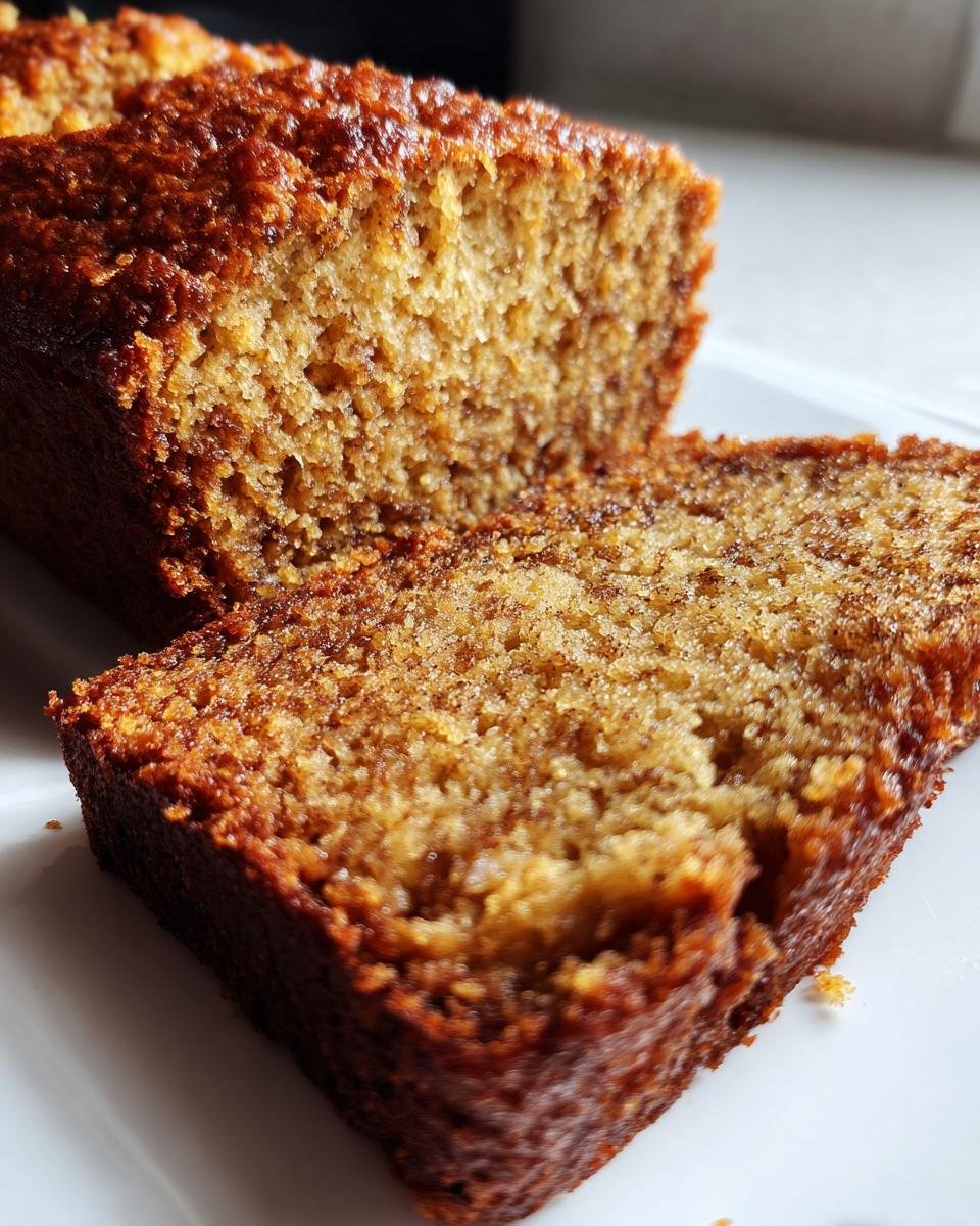 Close-up of a moist slice of Irresistible Brown Butter Banana Bread showing a rich, caramelized crust and tender crumb.