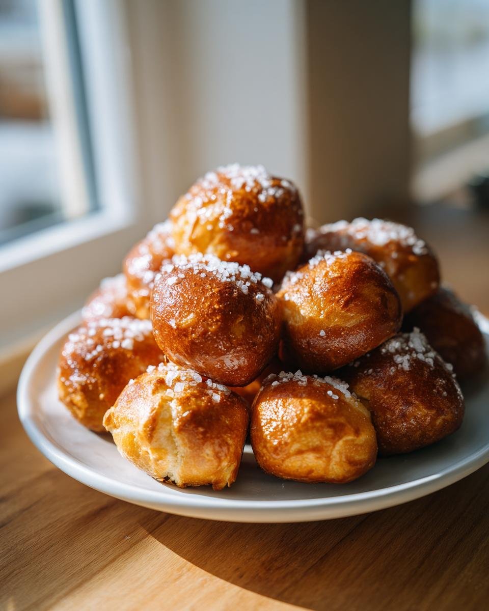 A close-up photo of a pile of golden brown Irresistible Soft Pretzel Bites sprinkled with coarse salt.