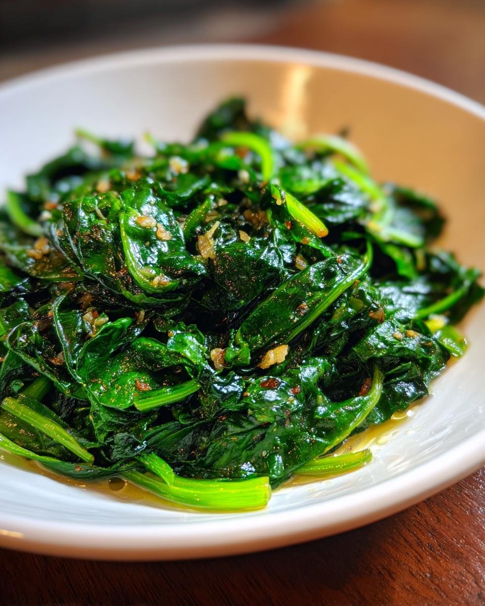 Close-up of vibrant green Quick Swiss Chard Easy Delicious Sauteed Greens in a white bowl.