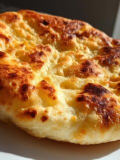 Close-up of a perfectly cooked, golden brown piece of fry bread with slightly charred spots.