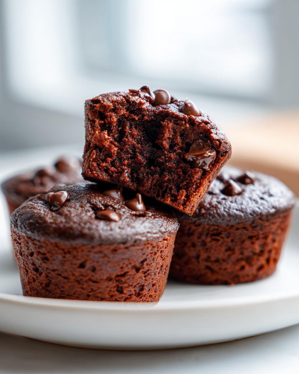 Close-up of a halved Baked Chocolate Donuts Grain Free Paleo showing moist interior and chocolate chips.