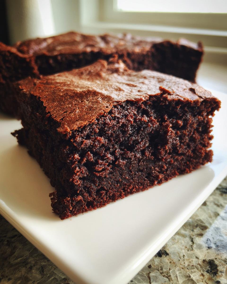 Close-up of a rich, fudgy Paleo Brownies Crackly Top Gluten Free slice on a white plate.