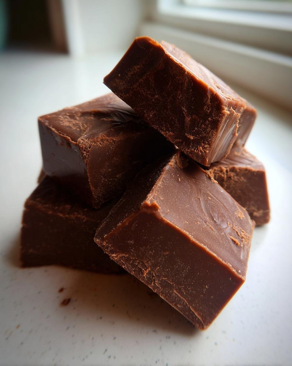 Close-up of several rich, dark squares of Homemade Dark Chocolate Honey Mints stacked together.