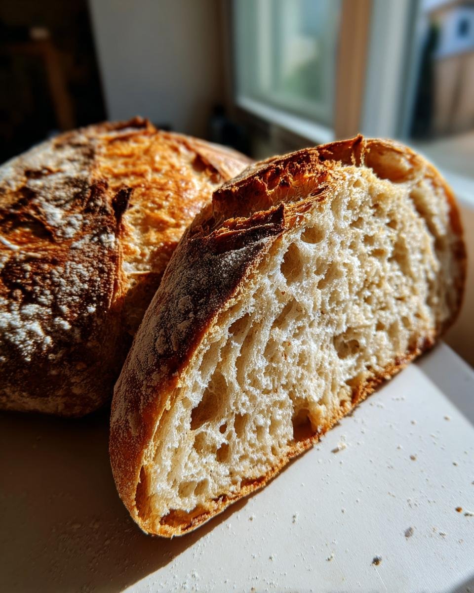 Close-up of a freshly baked loaf of bread cut in half, showing the airy crumb texture, part of The Best Quick And Easy Bread Recipes.